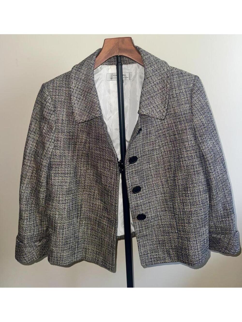 Tahari Arthur S Levine Tweed Blazer Jacket Career Office Chic